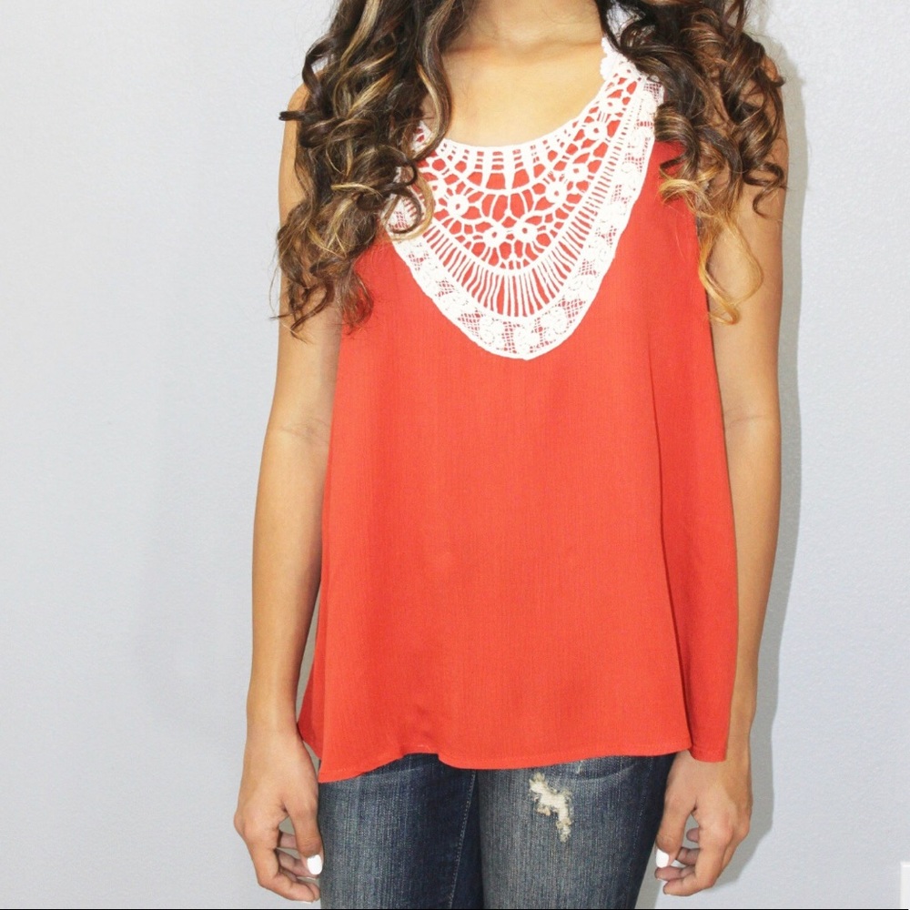 Spaghetti Strap Tank with Crochet detail